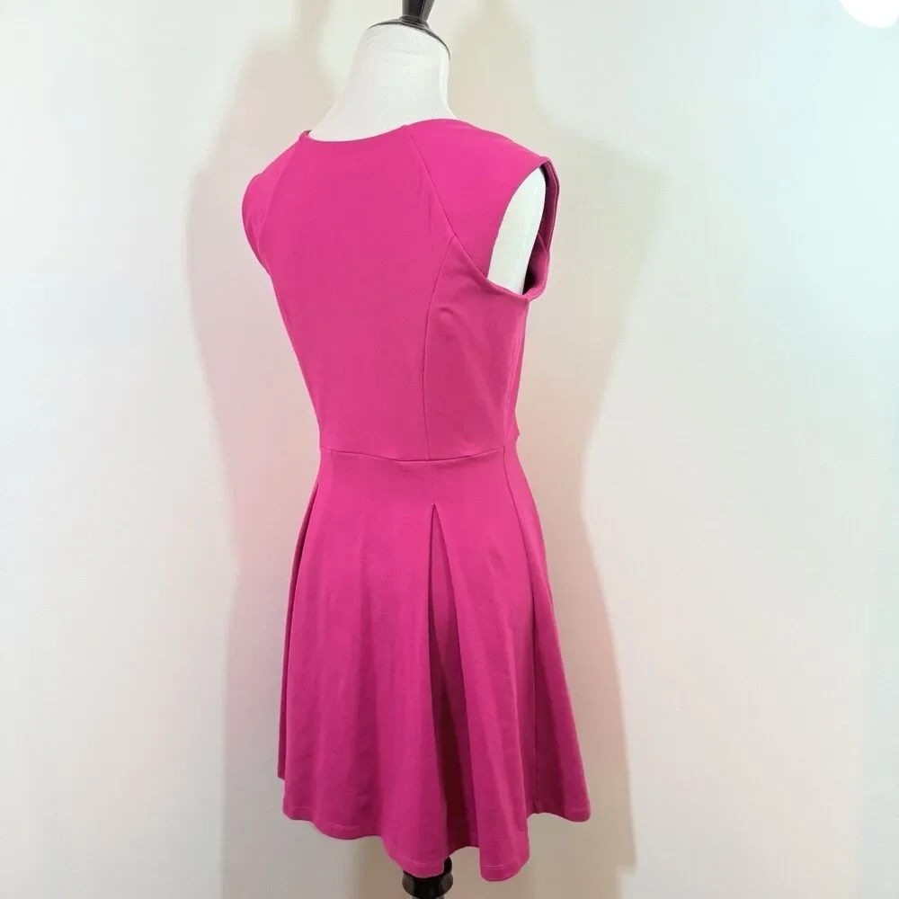 Susana Monaco Crew Neck Tank Dress Hot Pink Pleated M MSRP $155 - Picture 3 of 7